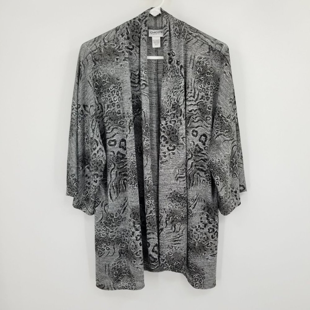 Chico's Gray Animal Print Open Front Kimono Top